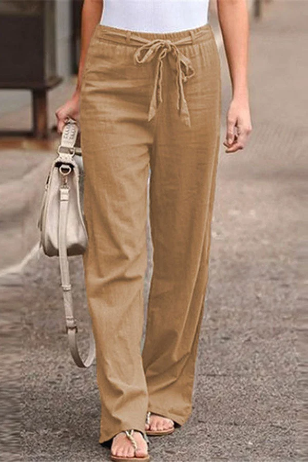 Linen Blend Stretch Waist Pants