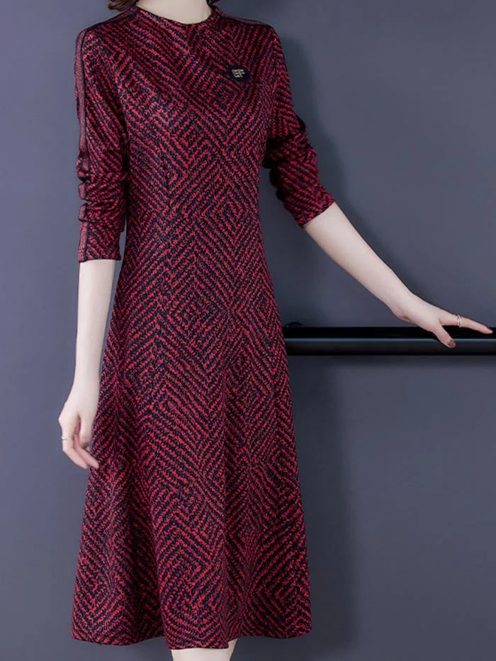 Fashion Long Plus Velvet Thick Red Dress