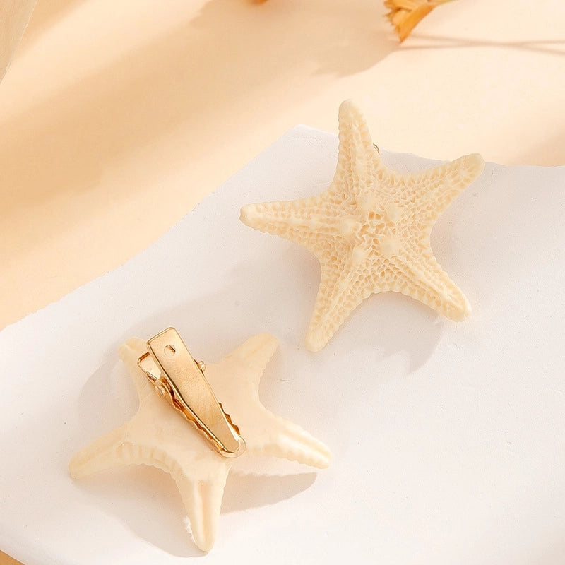 Sea Starfish Shape Hairpin Conch Shell Bangs Clip Vintage Side Duckbill Clip Natural Shell Hairpin