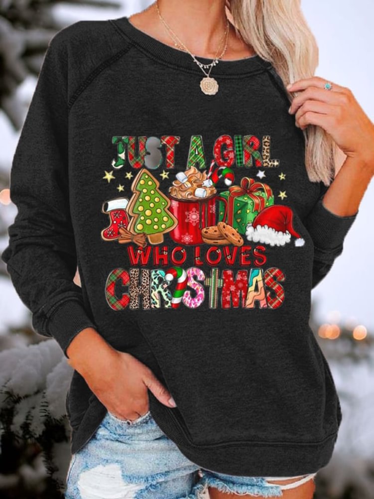 Vefave Christmas Gift Print Long Sleeve Sweatshirt