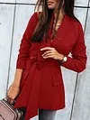 Urban Solid Color Belted Long Sleeves Lapel Collar Blazer