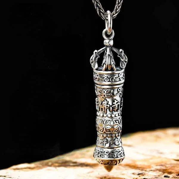 Sterling Silver Vajra Pestle Amulet Pendant Necklace