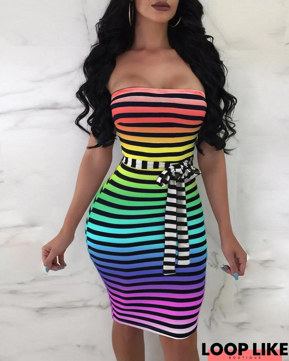 Tube Colorful Striped Bodycon Dress