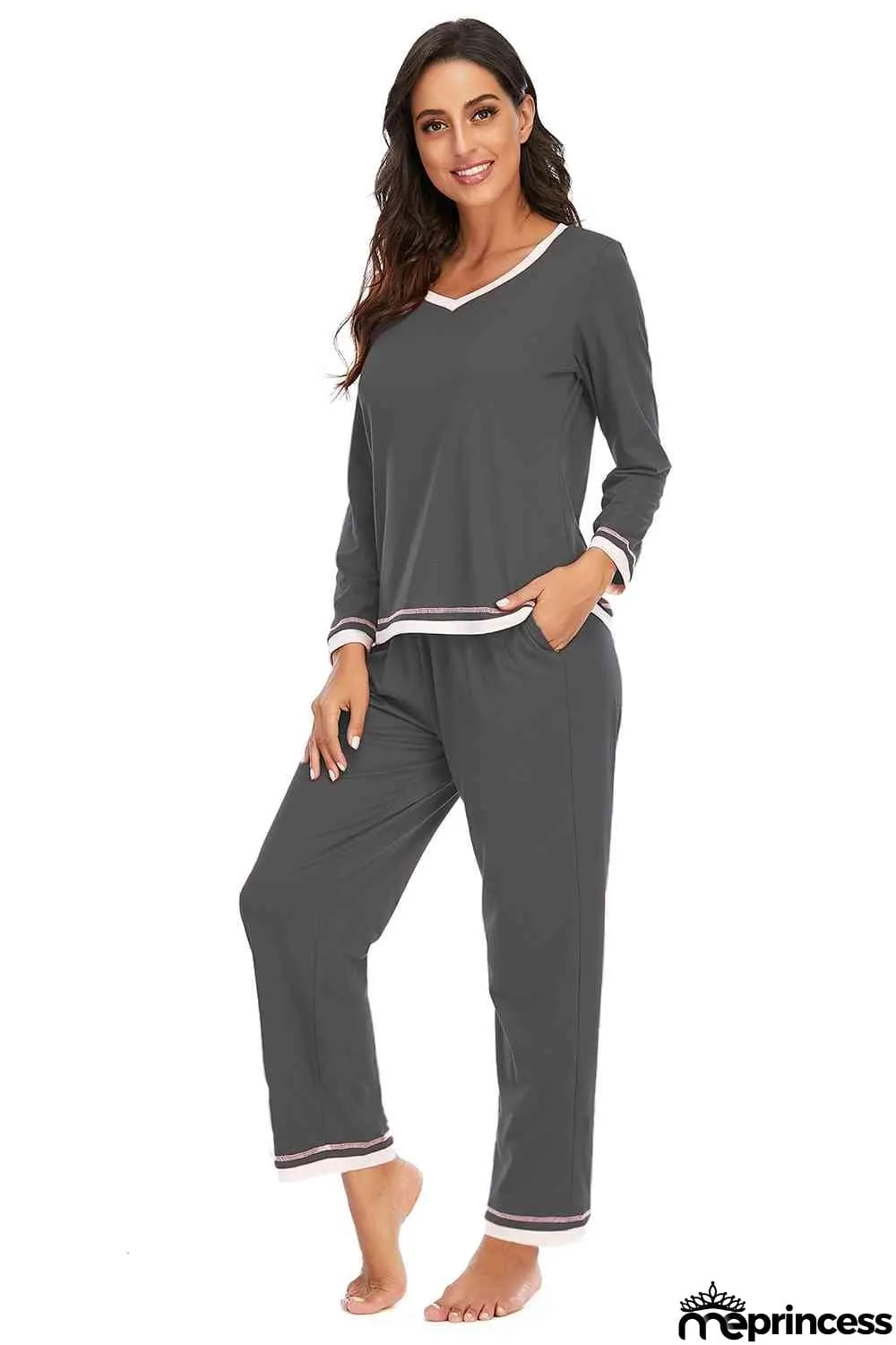 V-Neck Top and Pants Lounge Set