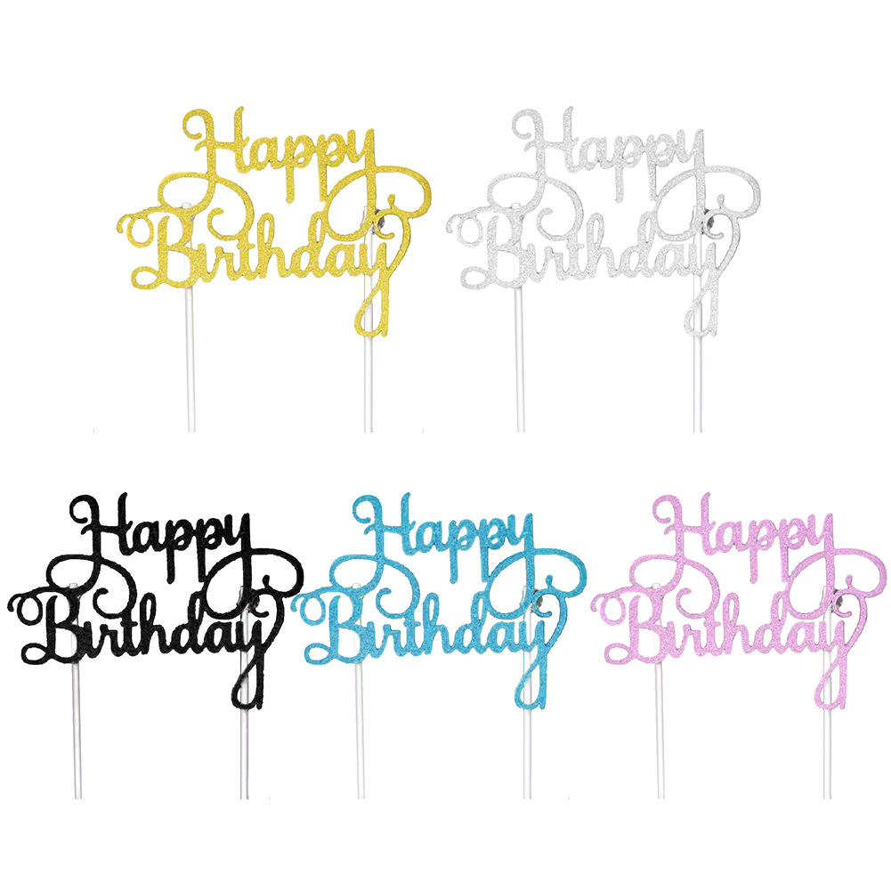 

10pcs Happy Birthday Cake Topper Glitter Paper Insert Gift Party Supply, Black, 501 Original