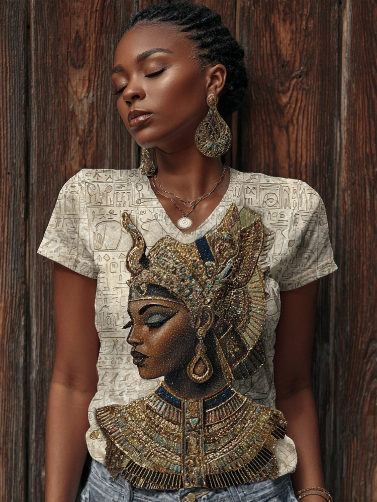 Comstylish Ancient Egyptian Hieroglyphics & Goddess Isis Pattern Cozy T Shirt