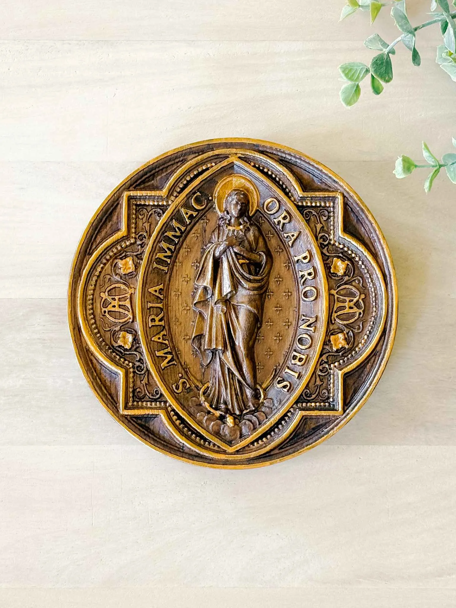 Our Lady of Lourdes Wooden Plaque