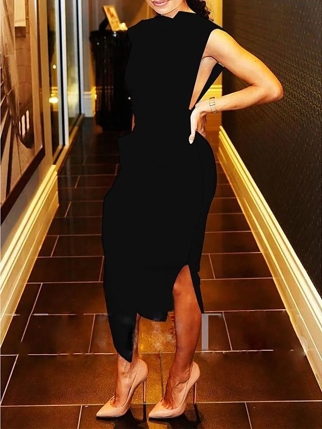 Women's Sheath Dress Knee Length Dress Sleeveless Solid Colored Fall Winter Hot White Black Blue Yellow Blushing Pink S M L XL