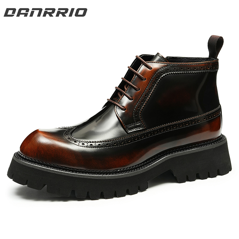 DANRRIO Patent Leather English Style Mid-top Boots| Mirror Martin Boots DANRRIO.COM DANRRIO