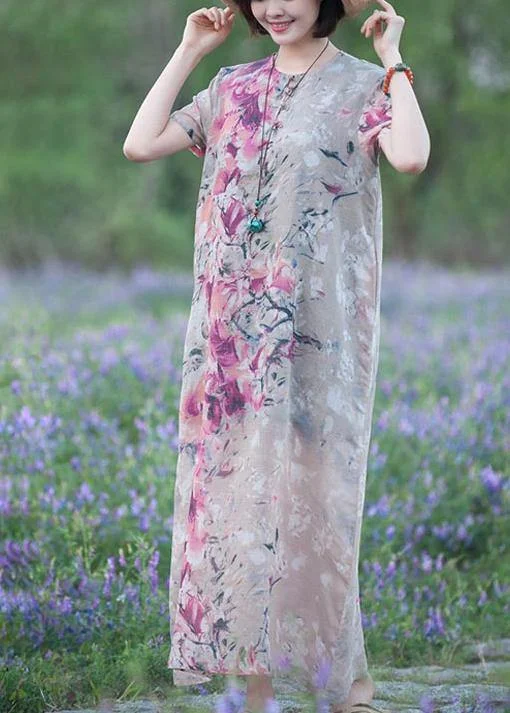 French O Neck Short Sleeve Summer Dresses Tunic Print Dresses