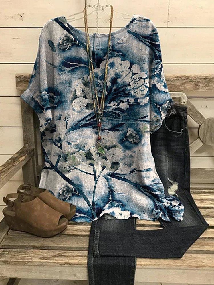 Women's Vintage Flower Print Casual Top