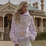 Women's Vintage Flower Embroidery Art Long Sleeve Casual Hoodie - Image 2