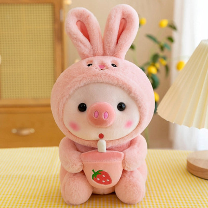 Cute Holding Bottle Pig Doll Plush Toy Little Tiger Rag Doll Christmas Doll Grasping Machine