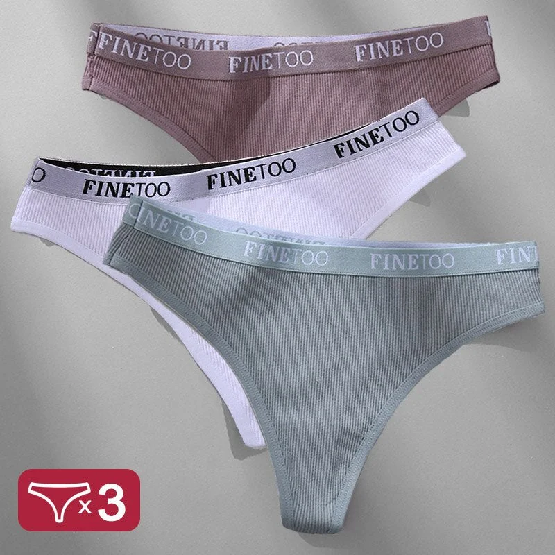 3PCS/Set Women's Panties Cotton Lingerie Female Underpants Sexy Briefs Thong G-String Finetoo Design Intimates T-back Pantys