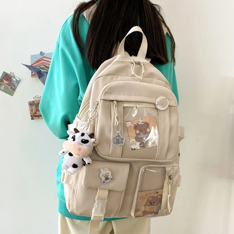 JULYCCINO New Solid Color Cute Backpack Women Multifunctional Daily School Bag For Teen Girls Student Bag Kawaii Badge Backpack