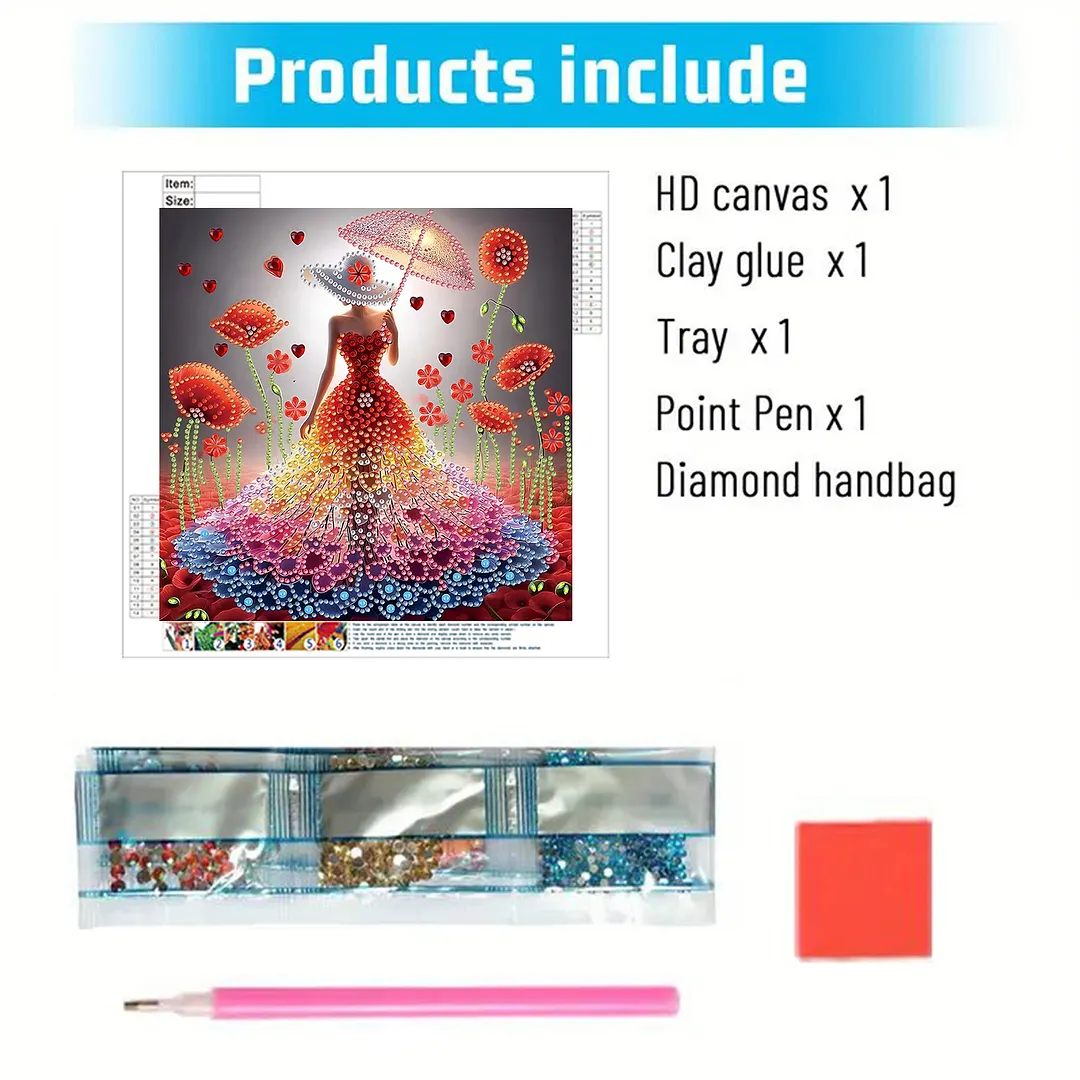 Diamond Painting - Partial Special Shaped Drill - Beauty in Floral Dress(Canvas|30x30cm)