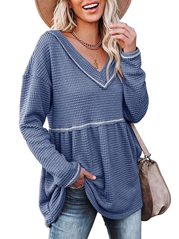 Women Long Sleeve V-neck Knitted Sweater Top