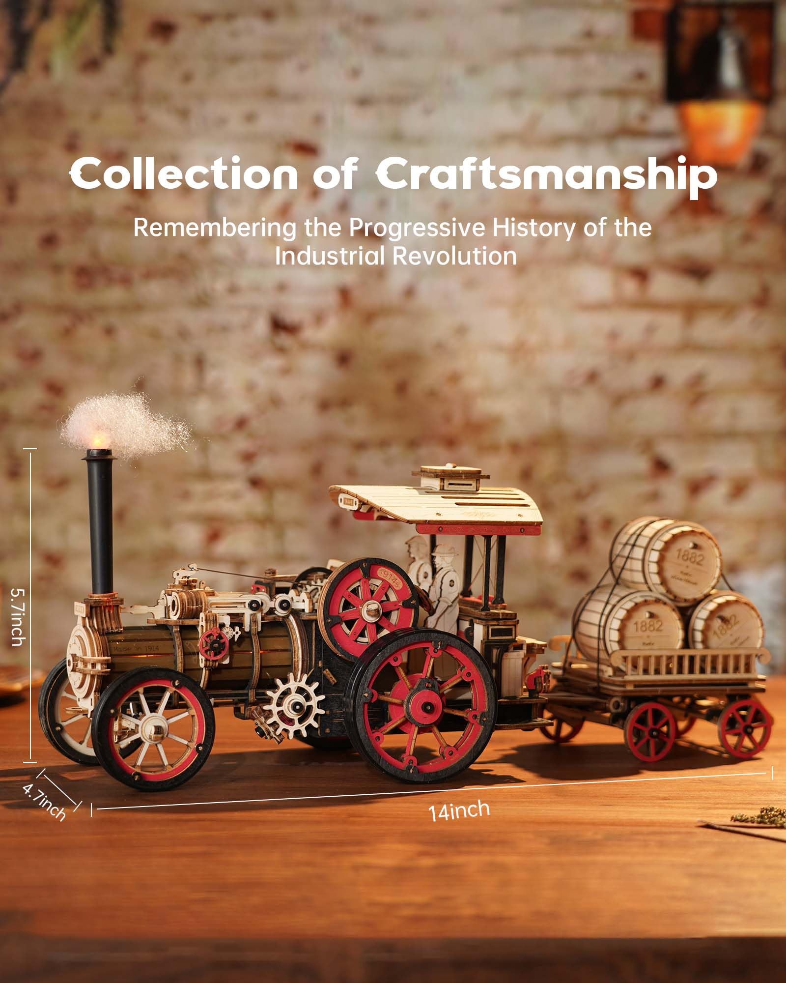 Tegooe 469PCS 3D Wooden Puzzle Mechanical Steam Engine Tractor Model Kit