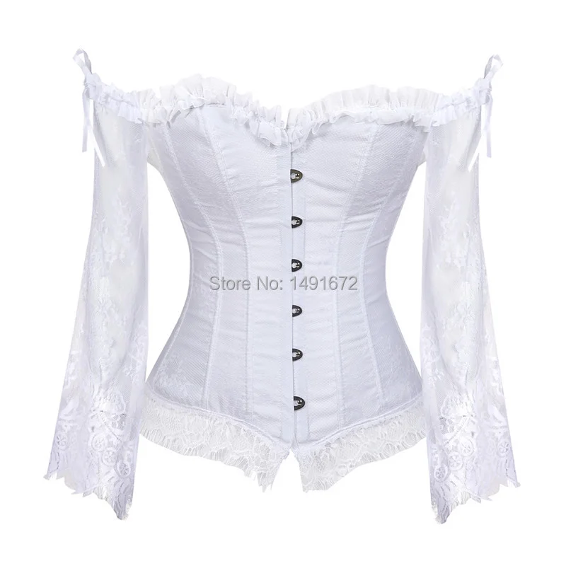 Billionm Sapubonva Corset Bustier Top for Women with Sleeves Vintage Style Victorian Retro Burlesque Lace up Vest Fashion White Black