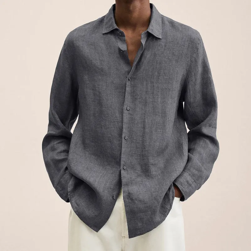 Brownm Brownm Explosion Autumn Long Sleeve V-Neck Loose Button Cotton Shirt Shirt Man