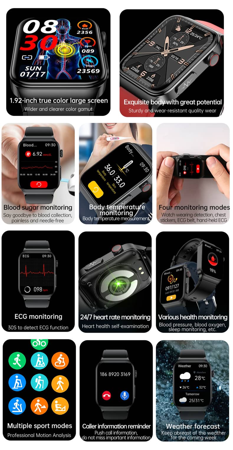 Findtime ECG Smart Watch with Blood Pressure Monitor Body Temperature Blood Glucose Heart Rate Blood Oxygen