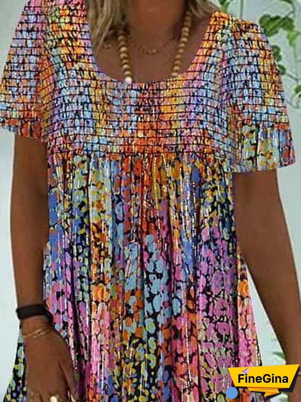 Women Colorful Sleeveless U-neck Printed Midi Dress