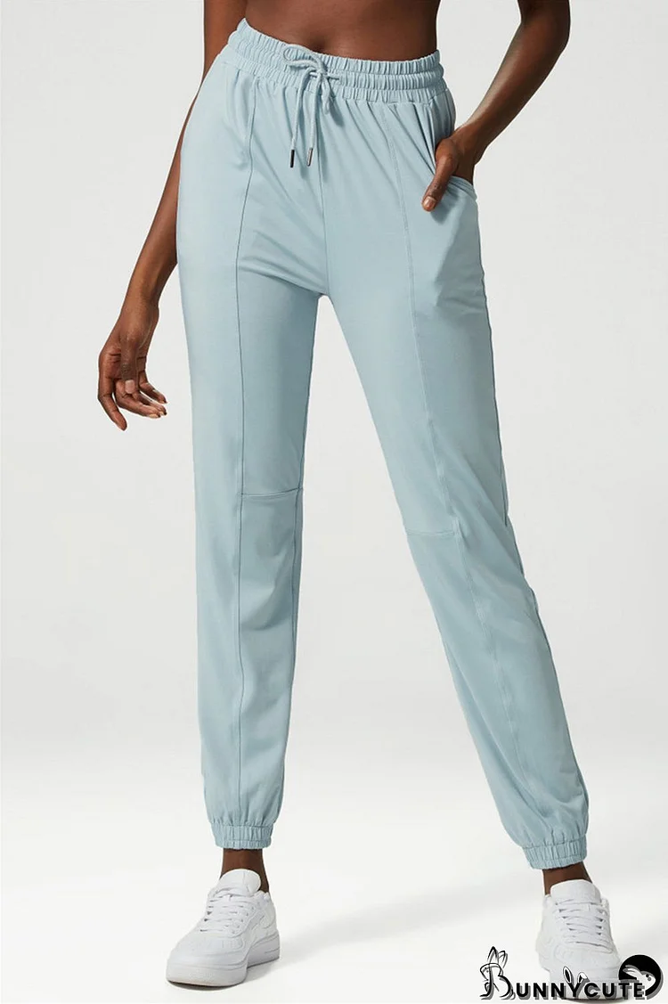 Light Blue Casual Sportswear Solid Patchwork Regular High Waist Trousers