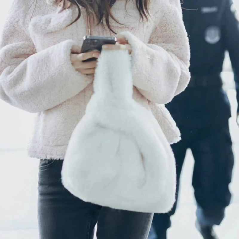 Furry Korean Style Autumn And Winter Imitation Rex Rabbit Fur Handbag Cute Plush Vest Bag For Women