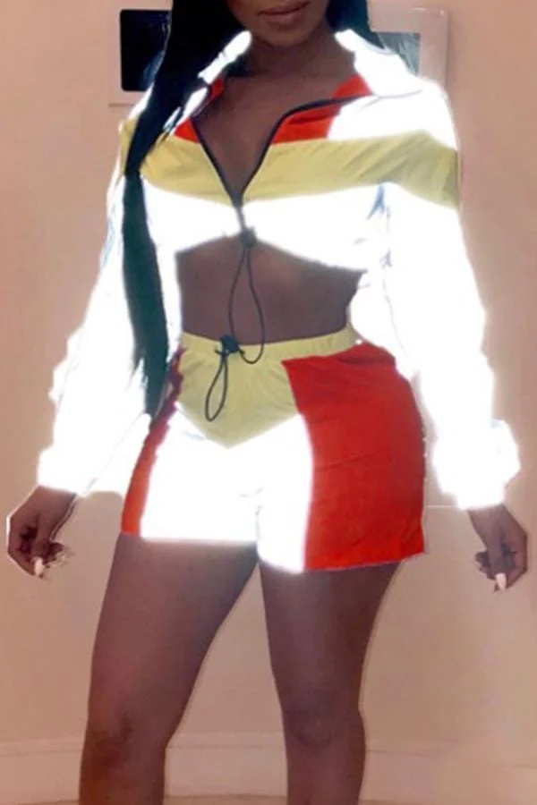 Trendy Patchwork Shorts Set