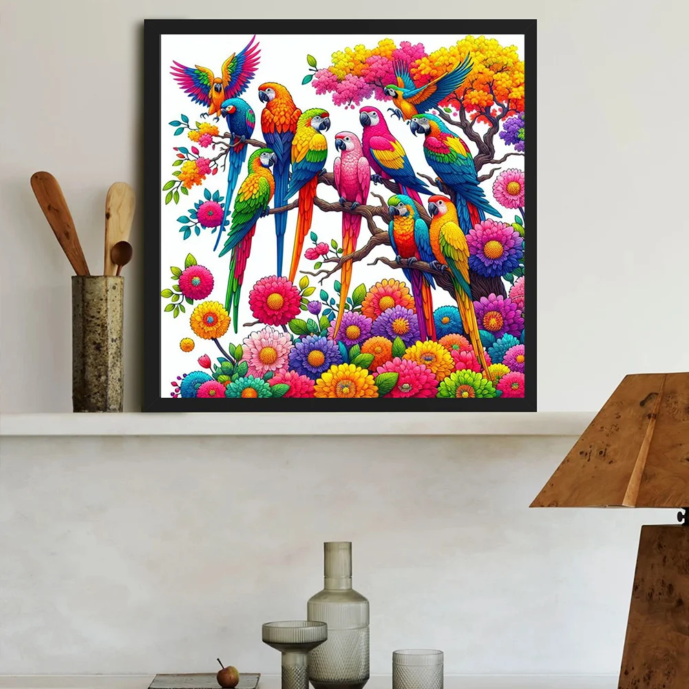 Diamond Painting - Full Round Drill - Colorful Parrots(Canvas|30*30cm)
