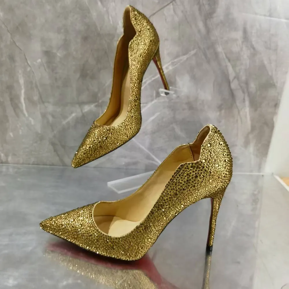 100mm/120mm Women's High Heels Party Wedding Stilettos Patent Red Bottom Rhinestone Pumps-vocosishoes