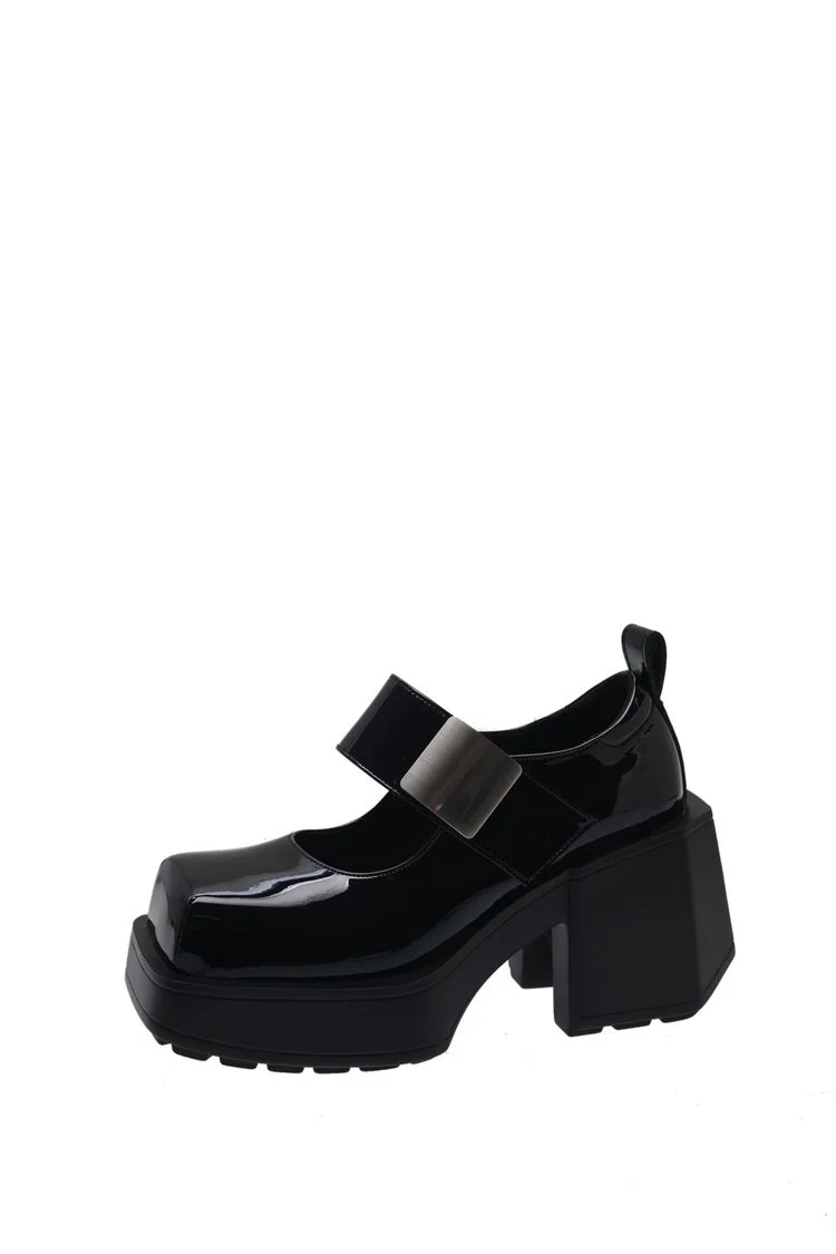 Yyvonne Heel Mary Jane Women's Shoes 2025 Spring And Summer New Square High Heel Single Shoes French Shallow Magic Sticker Small Leather Shoes