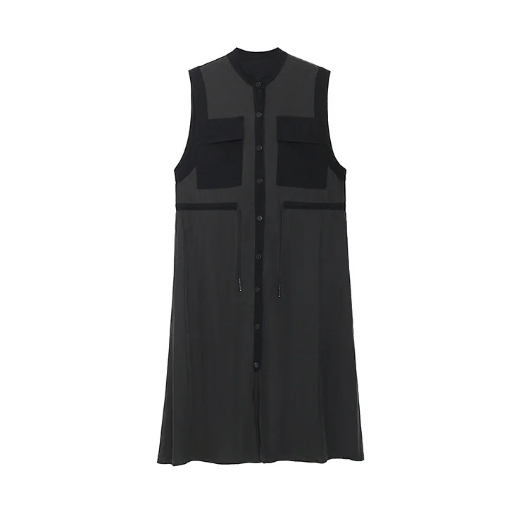 Special Contrast Splicing Sleeveless Midi Dress