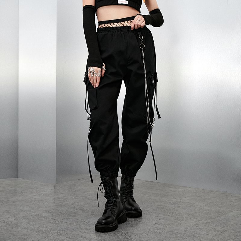Drawstring Overalls Loose Straight Leg Korean Style Trend Send Chain