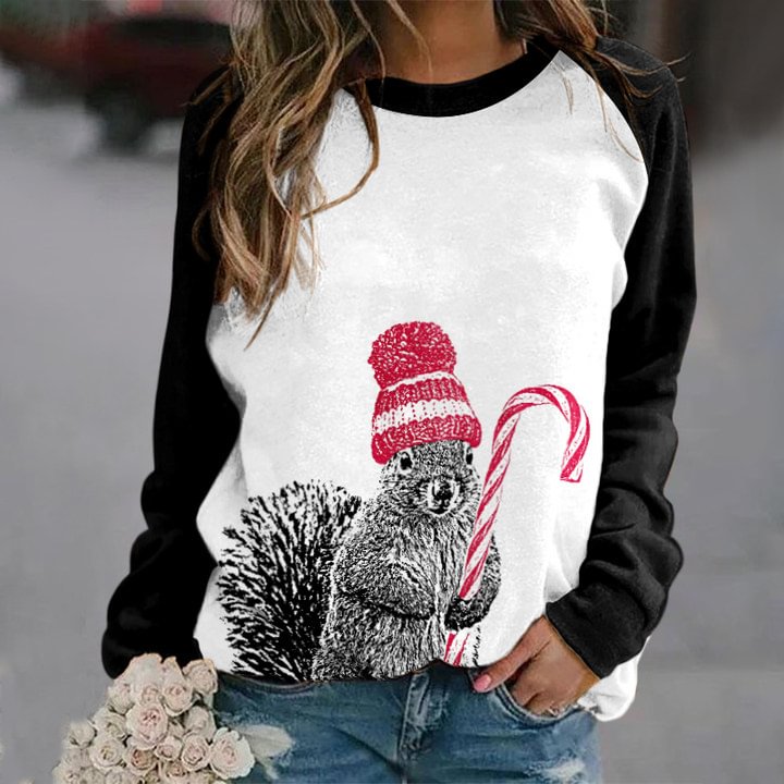 Comstylish Cane Squirrel Print Sweatshirt