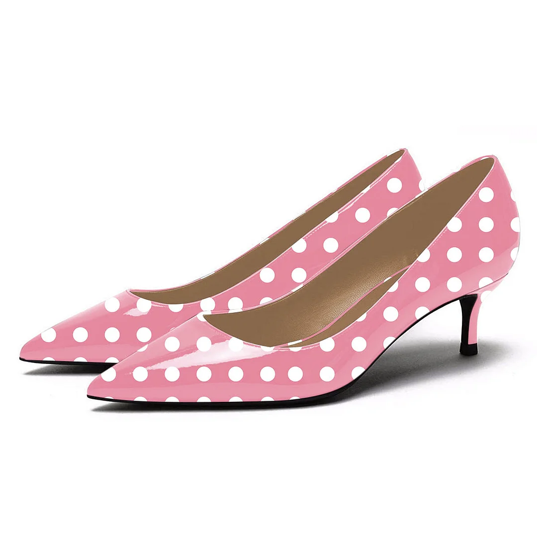 Women's Patent Leather Kitten Heel Polka Dot Pumps Heels in Pink