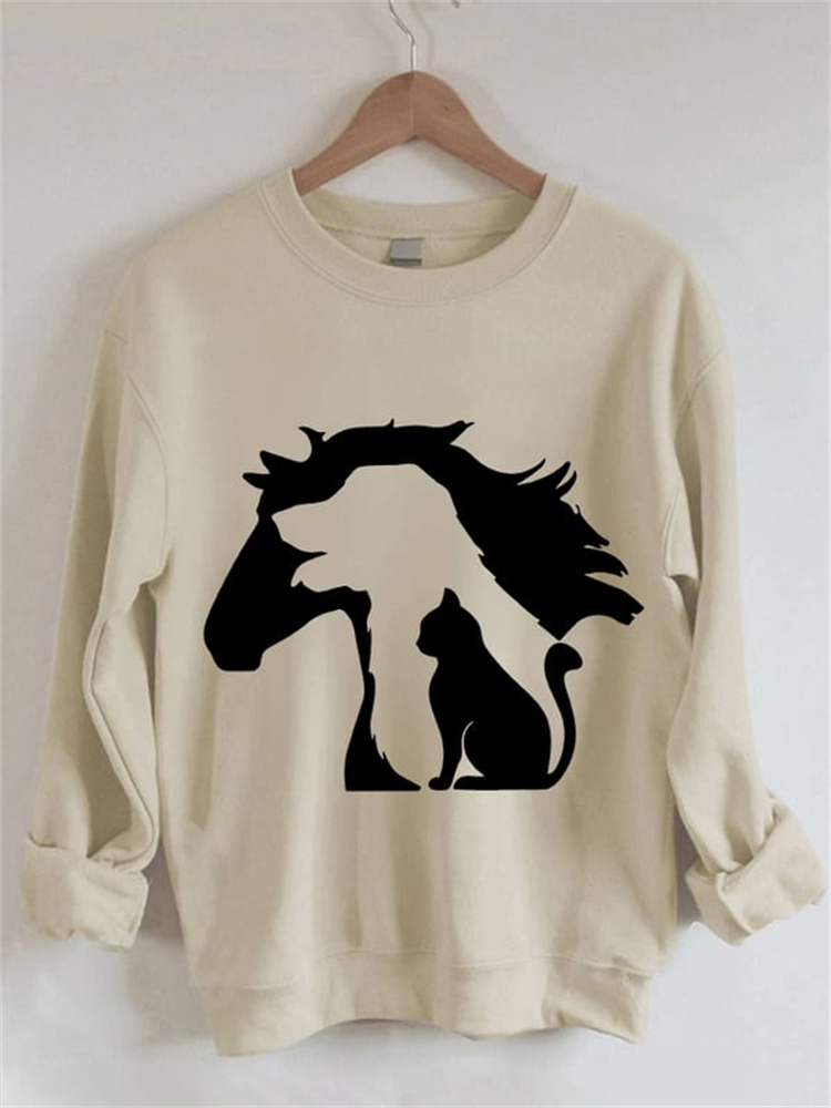 Funny Horse Dog Cat Print Casual Sweatshirt wearshes