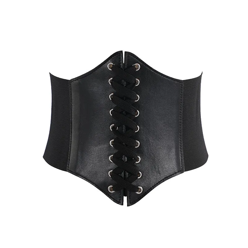 Women's Vintage Gothic Leather Lace-up Corset Belts Slimming Waist Corset Black Wide Belt