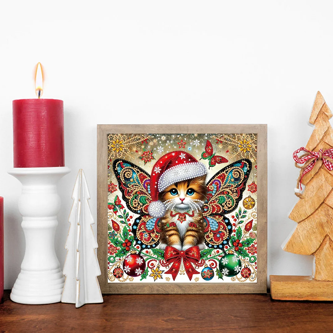 Christmas Cat - Diamond Painting - Partial Special Shaped Drill(Canvas|30*30cm)