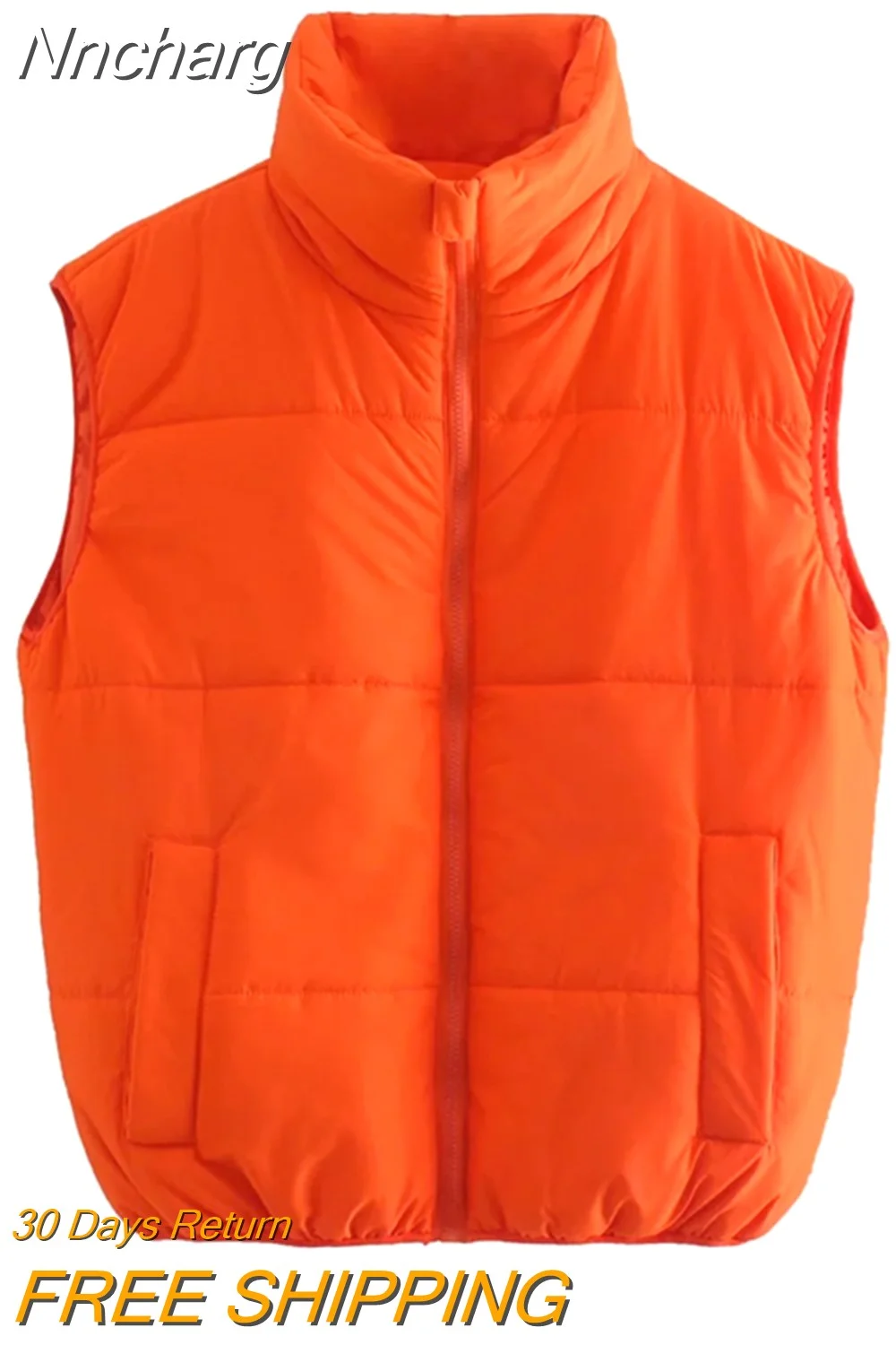 Nncharge 2023 New Woman Wastcoat Parka Veste Jacket Orange Sleeveless Jacket Women Spring Winter Padded Vest Women's Vest Coats