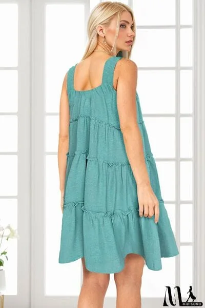 MidiSono - Frill Square Neck Wide Strap Mini Dress