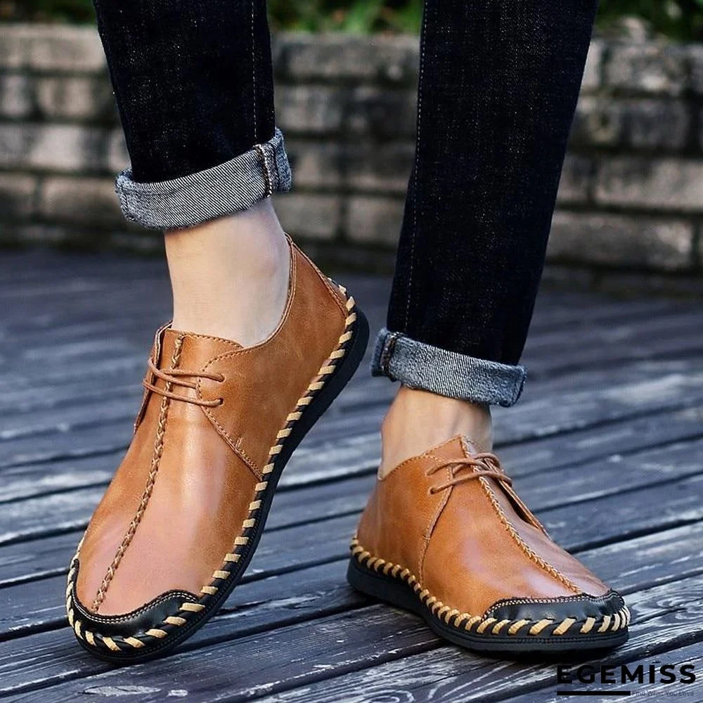 Men Casual Cow Leather Light Comfortable Split Leather Flats Shoes | EGEMISS