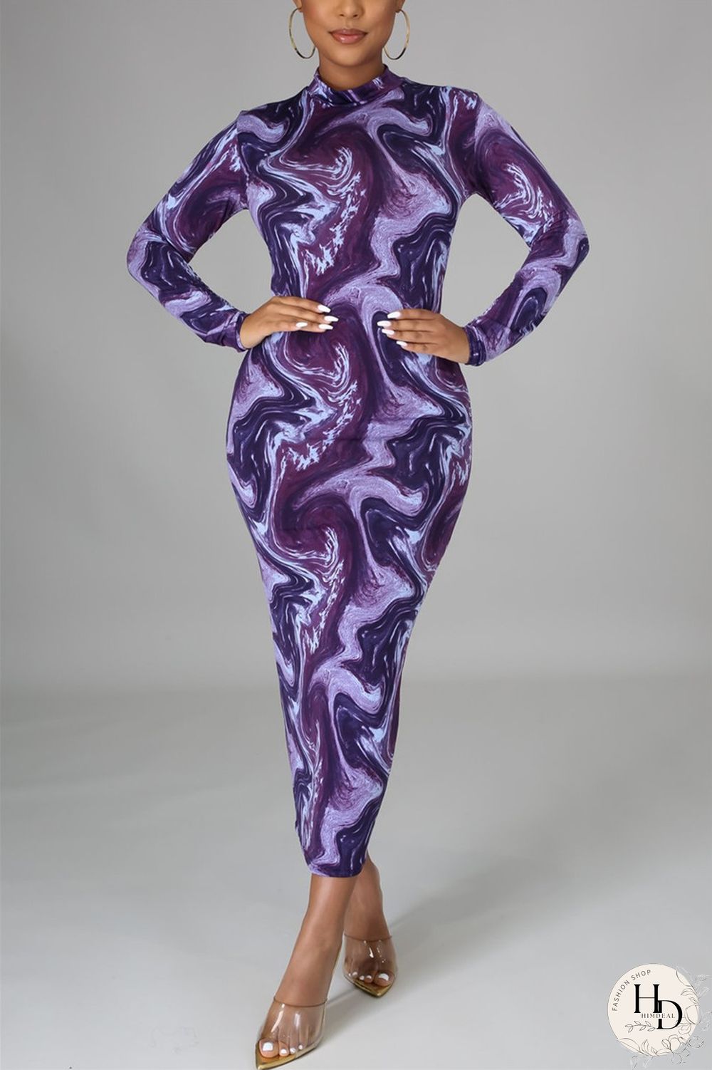 Red Fashion Casual Print Basic Half A Turtleneck Pencil Dresses