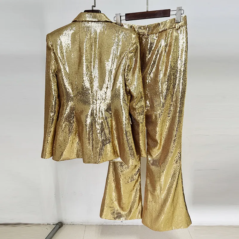 Nigikala Nigikala New Star Fashion Gold Lequine Suit Jacket Trouser Suit Two Sets