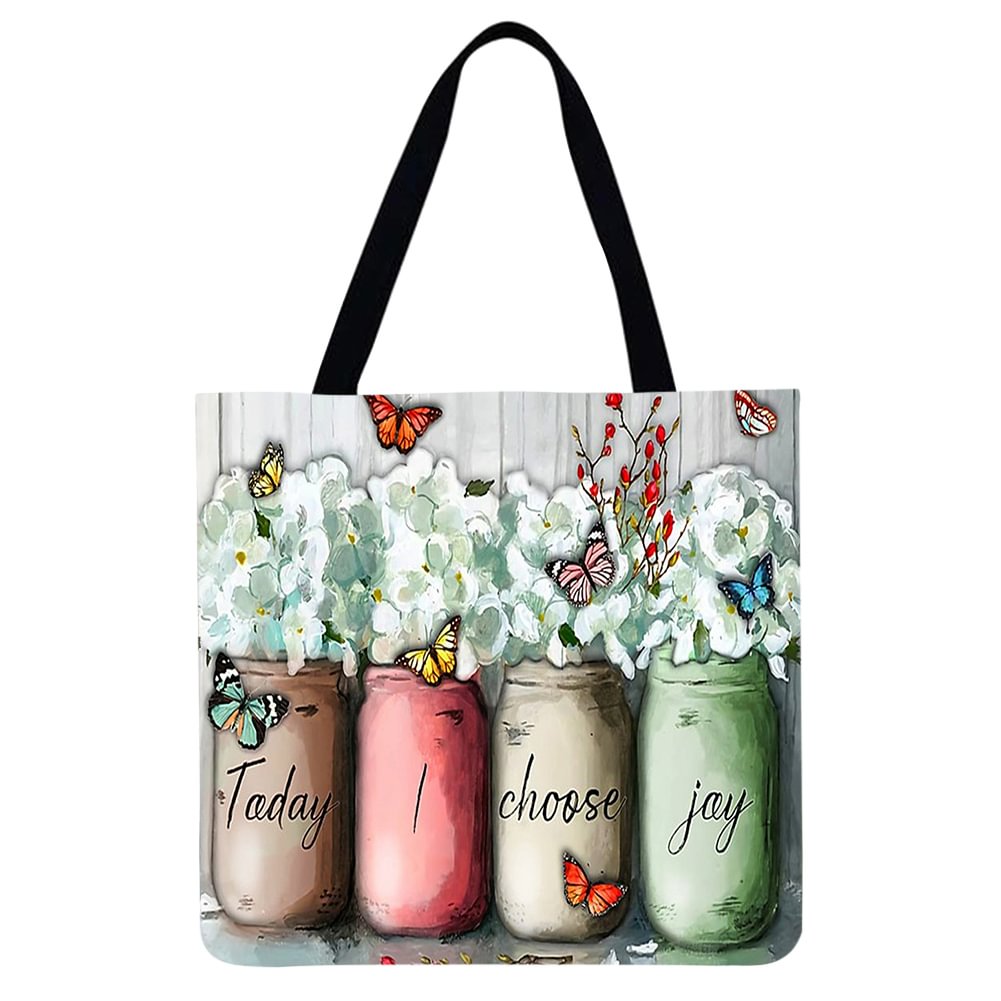 Linen Tote Bag -  Flower bird letters