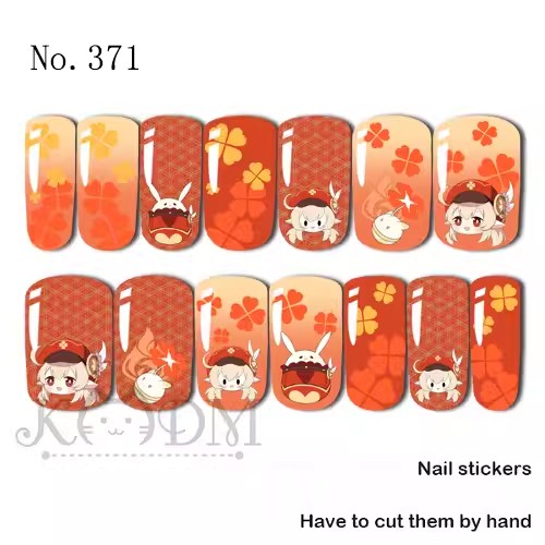 Collectvip Genshin Keqing Ganyu Zhongli Cute Pretty Game Nail Stickers Simple Cartoon Nail Art Accessories Gradient Fashionable Nail Tips
