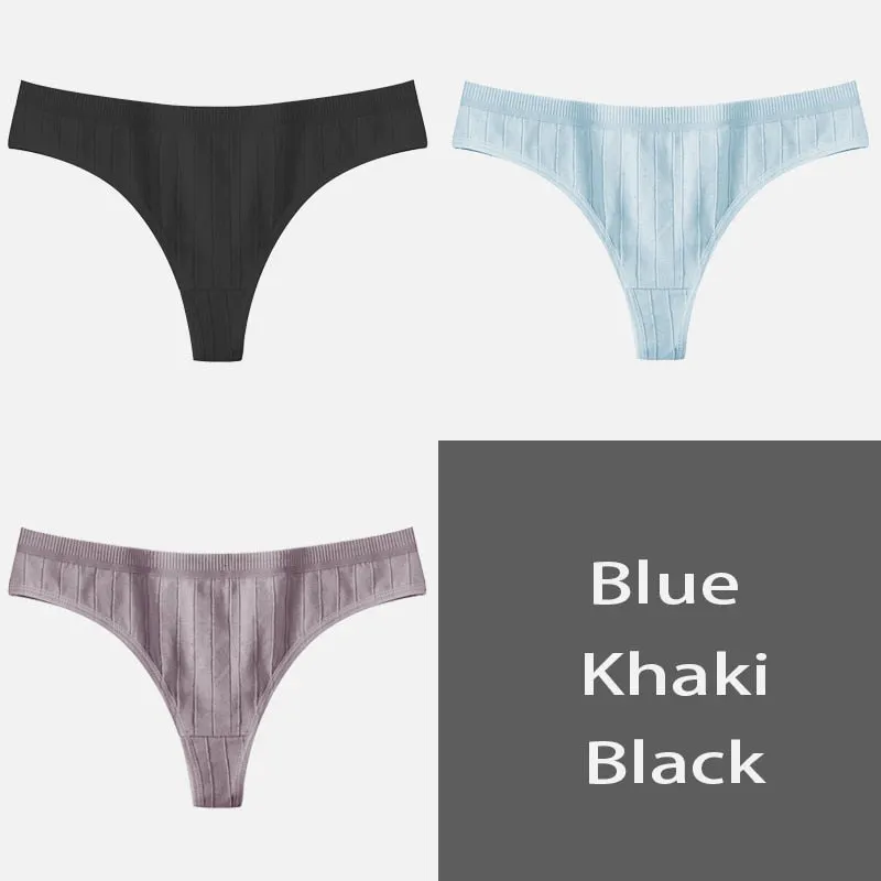 FINETOO Women's Underpants Sexy Lingerie Cotton G-String 3Pcs Panties Comfortable Thong Low-Rise Underwear Women String Intimate