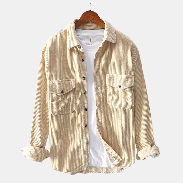 Men's Long Sleeve Shirt Corduroy Reinforced Vintage Shirt