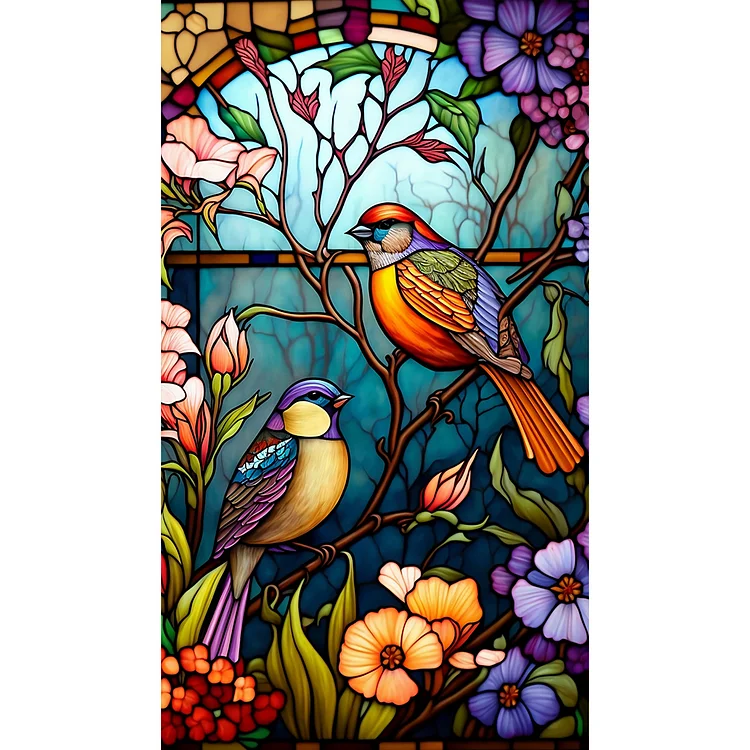 Full Round Drill Diamond Painting - Flower And Bird Glass Painting - 40*70cm