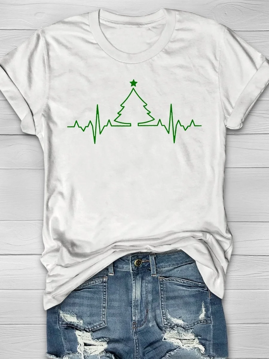 Eagerlys Christmas Heartbeat Print Short Sleeve T-shirt Eagerlys